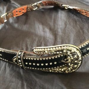 Western Cowgirl Bling Rhinestone Leather Belt